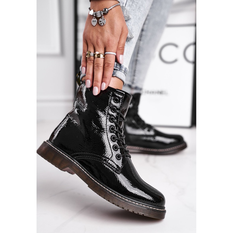 EVE Botas de Mujer Botas Trappers Lacadas Negro Marita 2 EVE Botas de Mujer Botas Trappers Lacadas Negro Marita 2