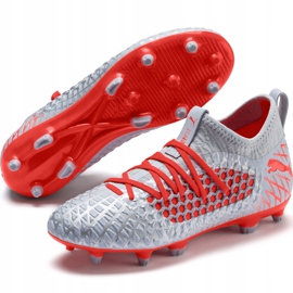 Botas de fútbol Puma Future 4.3 Netfit Fg Ag Junior plata-rojo 105693 01 multicolor gris 3
