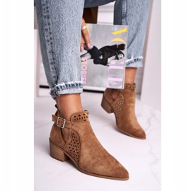 FB1 Botas De Mujer Con Tacón Alto Ante Hebilla Camel Esen marrón 3