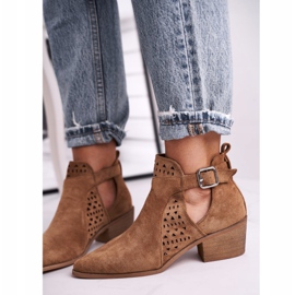 FB1 Botas De Mujer Con Tacón Alto Ante Hebilla Camel Esen marrón 5