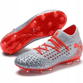 Botas de fútbol Puma Future 4.1 Netfit Fg Ag Jr plateado-rojo 105692 01 gris 3
