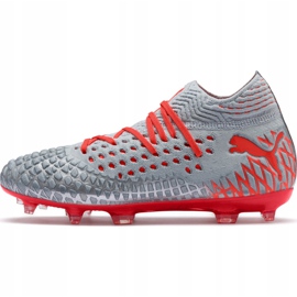 Botas de fútbol Puma Future 4.1 Netfit Fg Ag Jr plateado-rojo 105692 01 gris 2