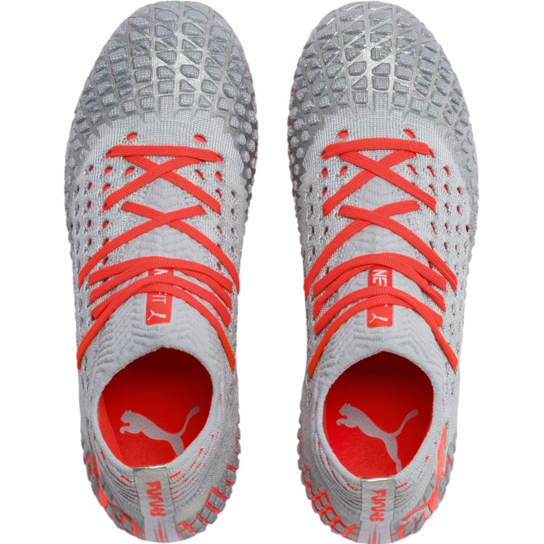 Botas de fútbol Puma Future 4.1 Netfit Fg Ag Jr plateado-rojo 105692 01 gris 1