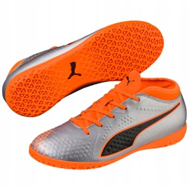 Zapatos de fútbol Puma One 4 Syn It Junior gris-naranja 104783 01 multicolor plata 4