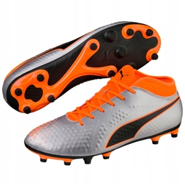Zapatos de fútbol Puma One 4 Syn Fg gris-naranja 104749 01 multicolor plata 4