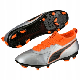 Zapatos de fútbol Puma One 3 Lth Fg gris-naranja 104743 01 multicolor 2