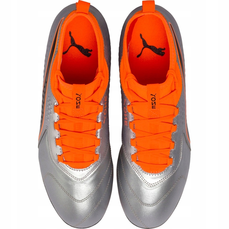 Zapatos de fútbol Puma One 3 Lth Fg gris-naranja 104743 01 multicolor 1