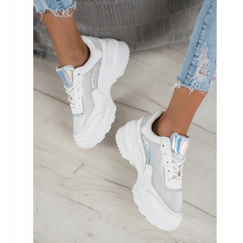 SHELOVET Zapatillas blancas de moda blanco plata 2