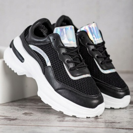 SHELOVET Zapatillas negras de moda blanco negro 4