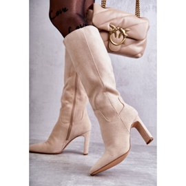 FRGIV Botas hasta la Rodilla de Mujer Beige Truly Love 2