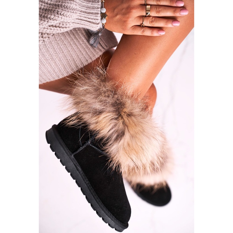 HAN Botas de nieve de cuero Mukluk para mujer con piel, negro 2