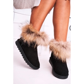 HAN Botas de nieve de cuero Mukluk para mujer con piel, negro 4