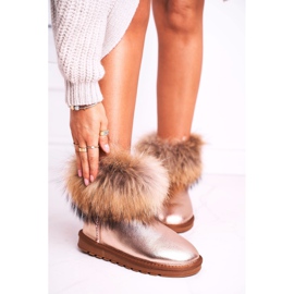 HAN Botas de nieve de cuero para mujer con piel de zorro de nieve champán rosado 8