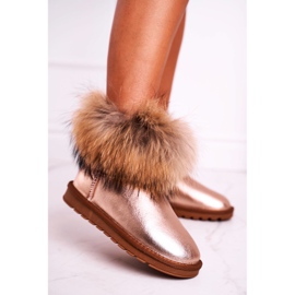 HAN Botas de nieve de cuero para mujer con piel de zorro de nieve champán rosado 5