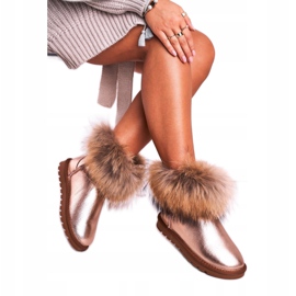 HAN Botas de nieve de cuero para mujer con piel de zorro de nieve champán rosado 7