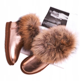 HAN Botas de nieve de cuero para mujer con piel de zorro de nieve champán rosado 9