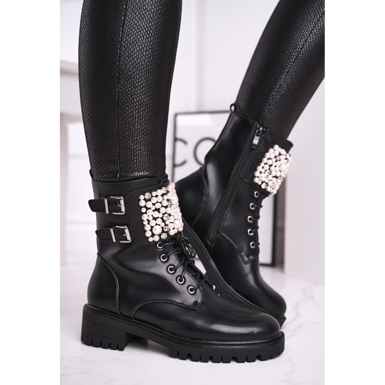 Marquiiz Botas de Mujer con Tacón Plano Militar Negro Bemmer 2