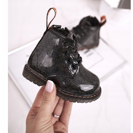 FRROCK Botas para niños Cálidas con cremallera Lacado Brillo Negro Mistor 3