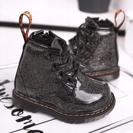 FRROCK Botas para niños Cálidas con cremallera Lacado Brillo Negro Mistor 2