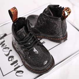 FRROCK Botas para niños Cálidas con cremallera Lacado Brillo Negro Mistor 4