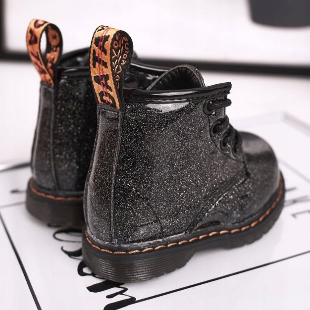 FRROCK Botas para niños Cálidas con cremallera Lacado Brillo Negro Mistor 1