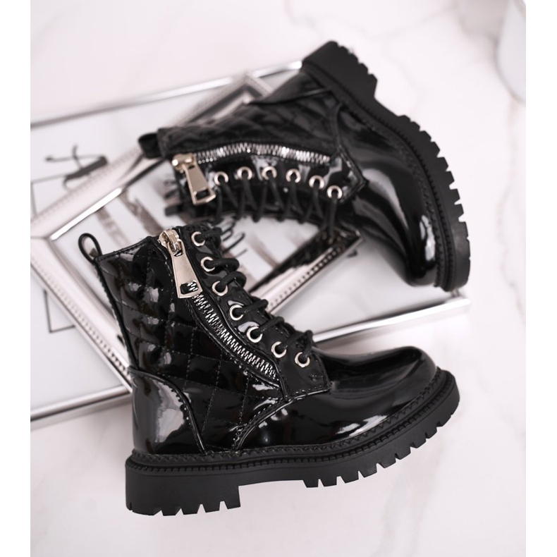 FRROCK Botas para niños calentadas con piel, lacadas en negro Say You 1