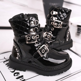 FRROCK Botas Infantiles Calentadas Con Piel, Dolly Lacado Negro 2