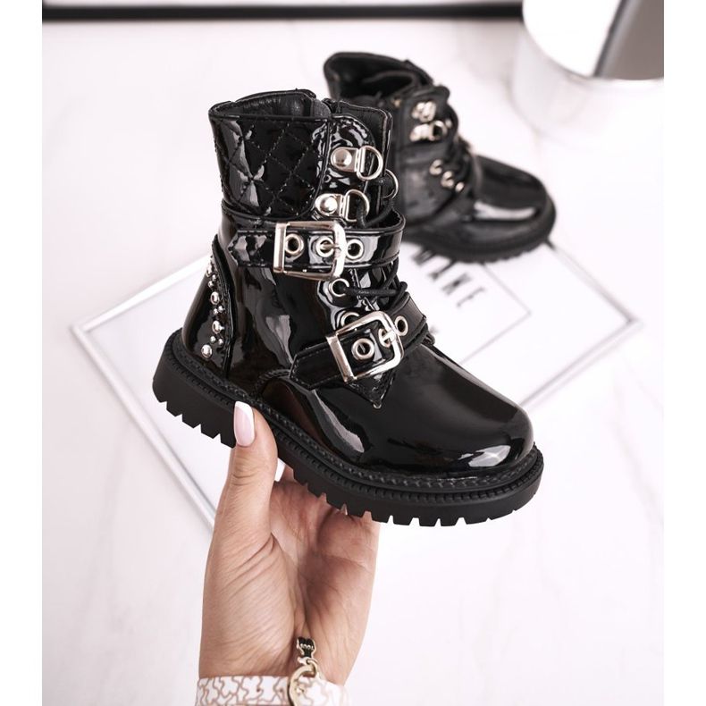 FRROCK Botas Infantiles Calentadas Con Piel, Dolly Lacado Negro 1