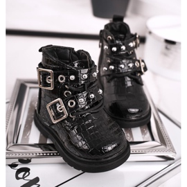 FRROCK Botas Infantiles Calentadas Con Piel, Lacado Negro Mary 4