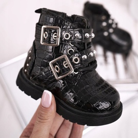 FRROCK Botas Infantiles Calentadas Con Piel, Lacado Negro Mary 2