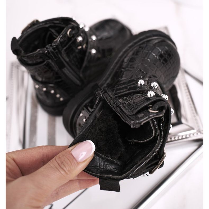 FRROCK Botas Infantiles Calentadas Con Piel, Lacado Negro Mary 1