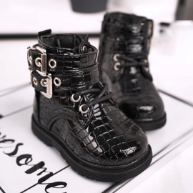FRROCK Botas Infantiles Calentadas Con Piel, Lacado Negro Valentina 4