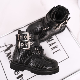 FRROCK Botas Infantiles Calentadas Con Piel, Lacado Negro Valentina 2