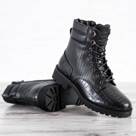 SHELOVET Botas de cordones con estampado negro 4