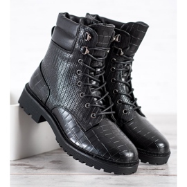 SHELOVET Botas de cordones con estampado negro 5
