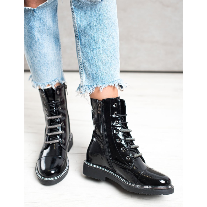 Goodin Botines lacados con cordones negro 1