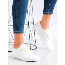 SHELOVET Deportivas ligeras con piel ecológica blanco amarillo 3
