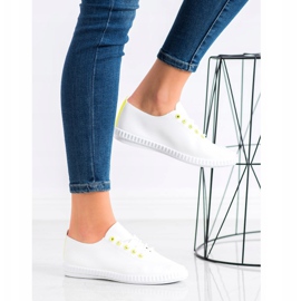 SHELOVET Deportivas ligeras con piel ecológica blanco amarillo 2