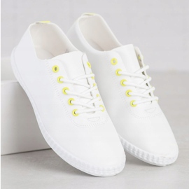 SHELOVET Deportivas ligeras con piel ecológica blanco amarillo 1
