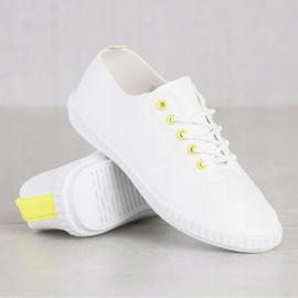 SHELOVET Deportivas ligeras con piel ecológica blanco amarillo 4