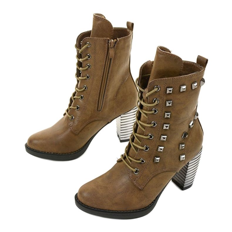 Botas de color caqui en el poste de cuero ecológico F117 verde 2 Botas de color caqui en el poste de cuero ecológico F117 verde 2