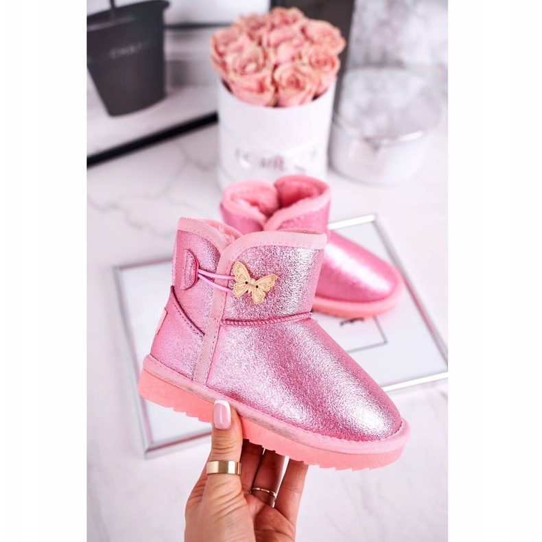 Apawwa Botas de nieve cálidas para niños con una mariposa rosa Cosmic 1
