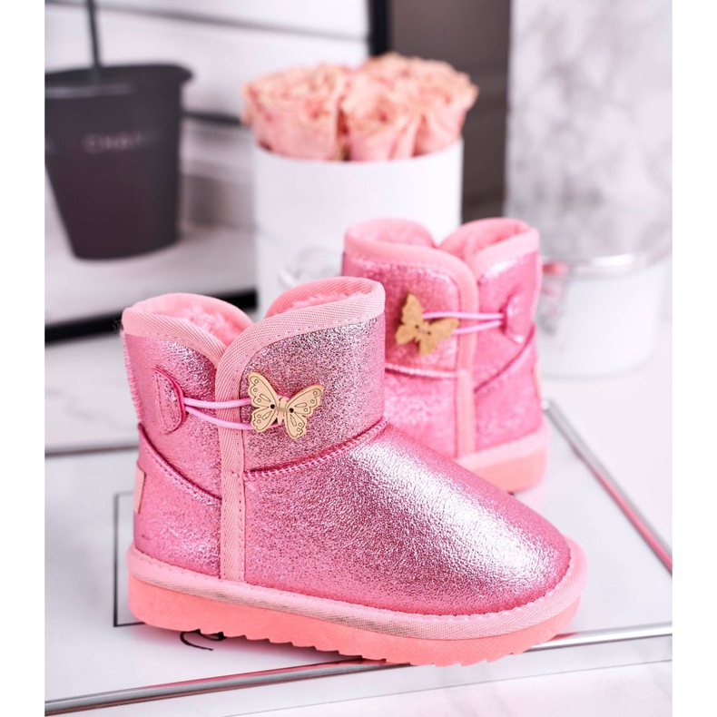 Apawwa Botas de nieve cálidas para niños con una mariposa rosa Cosmic 2