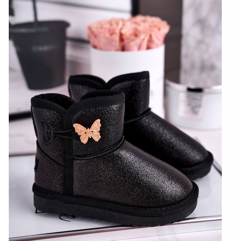 Apawwa Botas de nieve para niños aisladas con mariposa negra Cosmic negro 1