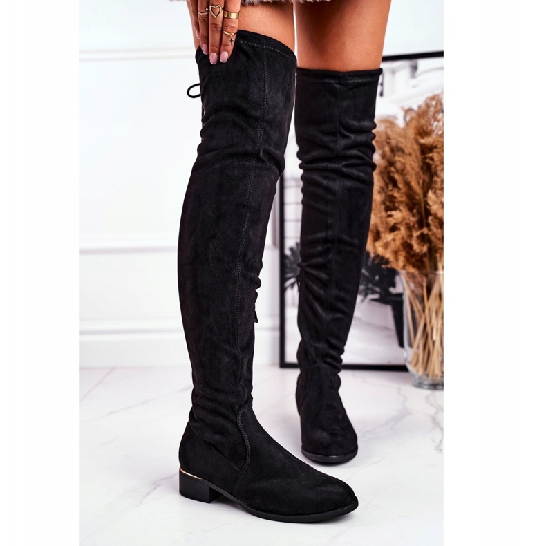 FRBS Botas sobre la rodilla de ante ecológico para mujer Black Dove negro 1