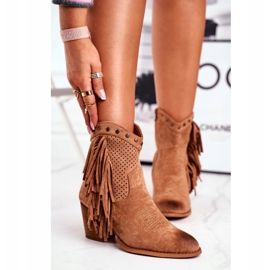 De Mujer Botas De Tacón Alto Con Flecos Botas Vaqueras Caqui Michelle marrón 2