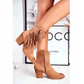 De Mujer Botas De Tacón Alto Con Flecos Botas Vaqueras Caqui Michelle marrón 3