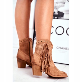 De Mujer Botas De Tacón Alto Con Flecos Botas Vaqueras Caqui Michelle marrón 4