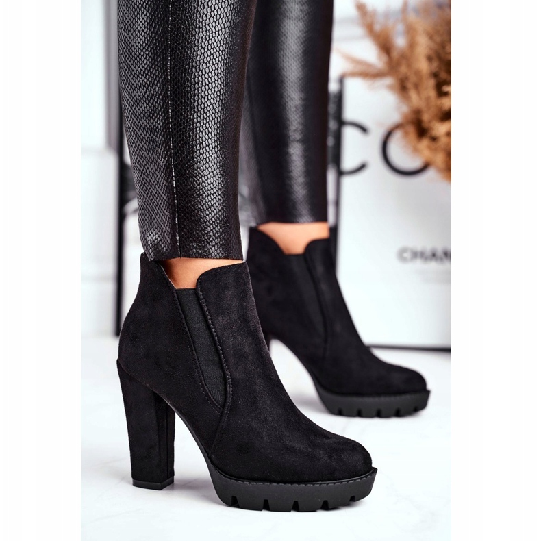 Botas de Mujer Sin Cordones Tacón Alto Ante ecológico Negro Baya 1