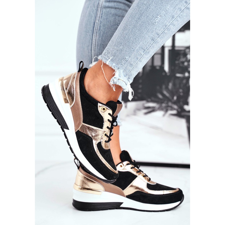 Vinceza Deportivo mujer piel negro y dorado 21-7777 2